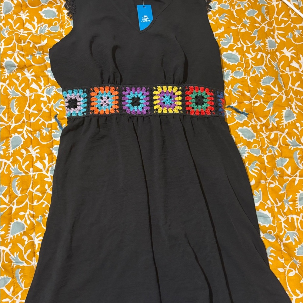 Cupshe Black Dress with Colorful Crochet Waist